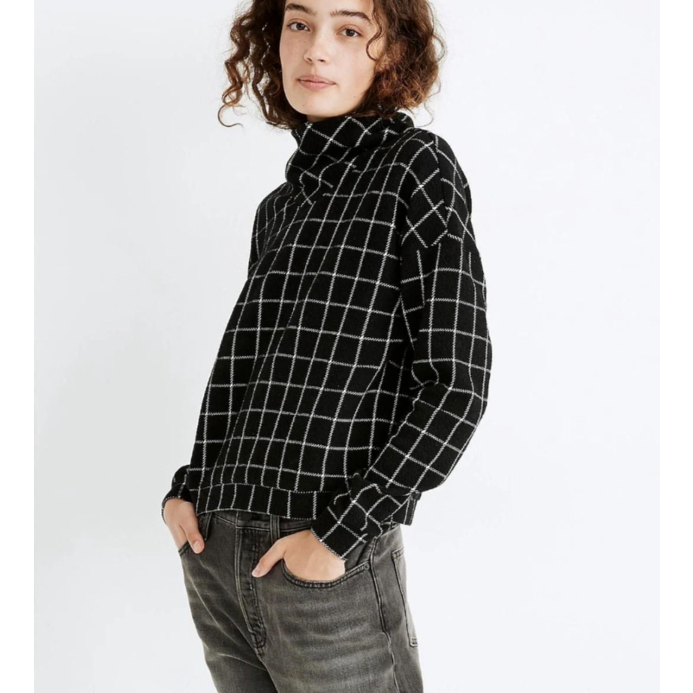 Madewell Black Textured Windowpane Turtleneck Sweater XS
